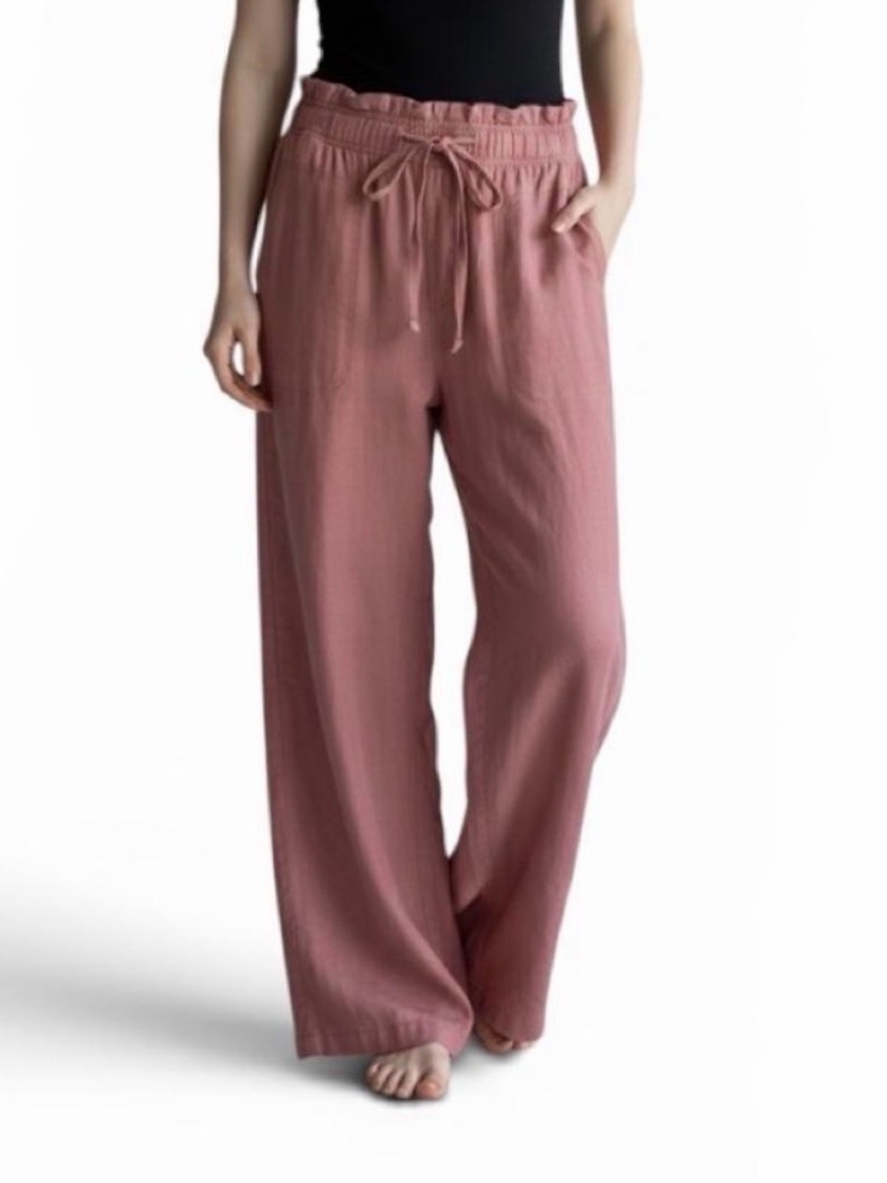Wide Leg Pants Linen Blend American Eagle Mauve Paperbag Coastal Boho Size Small